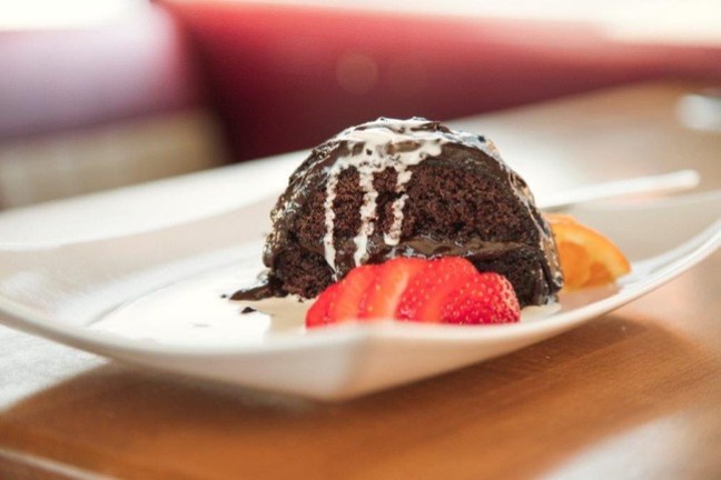 a piece of chocolate cake on a plate